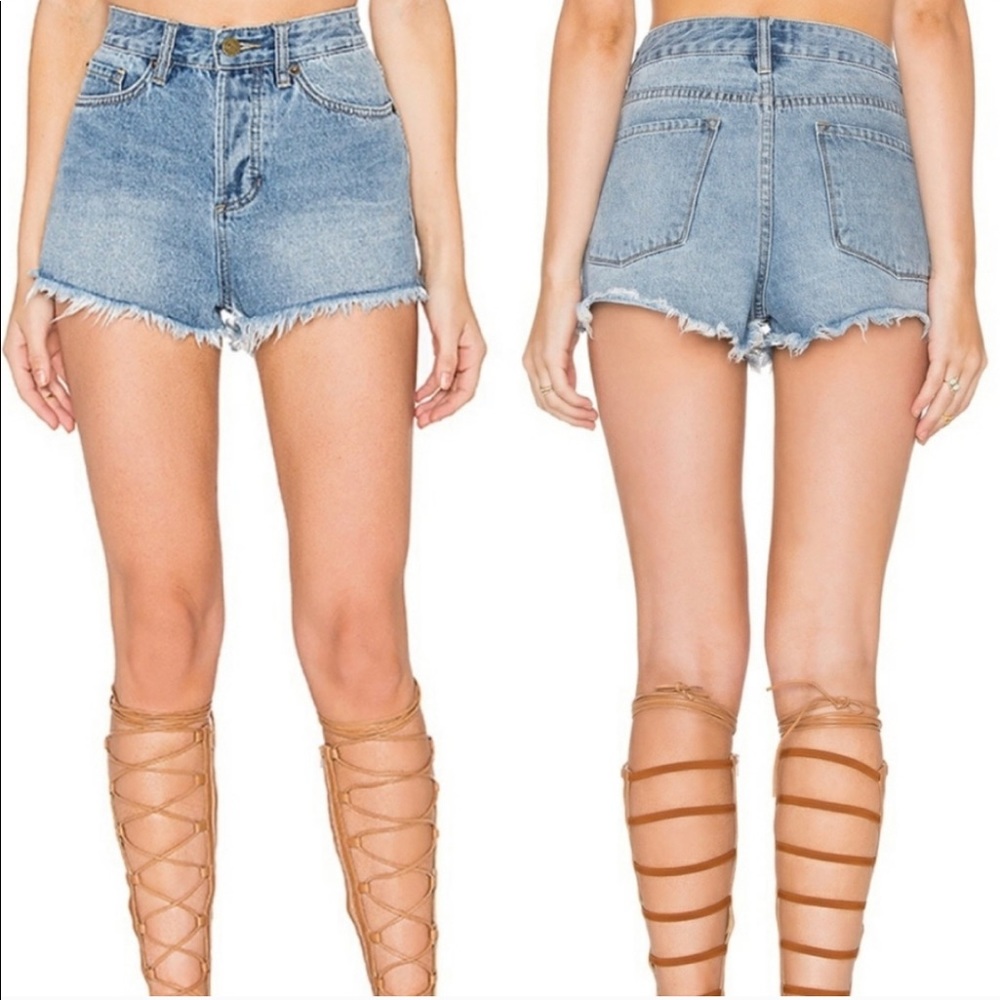 Amuse Society High Waist Denim Jeans Frayed Shorts